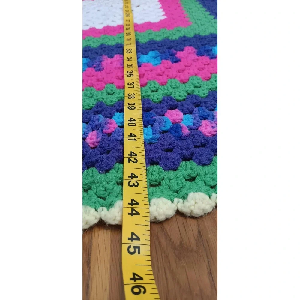 Crochet  granny square afghan blanket sofa throw 44 X 44 Neon Rainbow